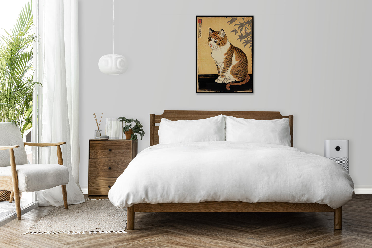 Japanese Cat Poster | Art Style Illustration | Nipponese Wall Decor for Framing