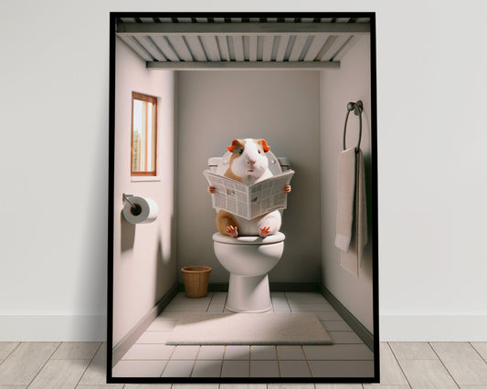 Guinea Pig Toilet Humor Poster - Funny Bathroom Wall Art & WC Decor for Unique Gag Gift | Bathroom Poster