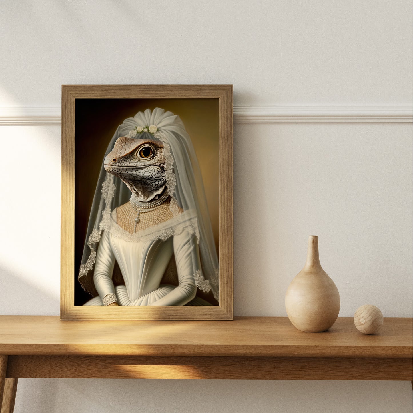 Poster Lézard Mariage Humoristique - Décoration Murale Animaux, Affiche Lézard en Robe de Mariée, Cadre Original