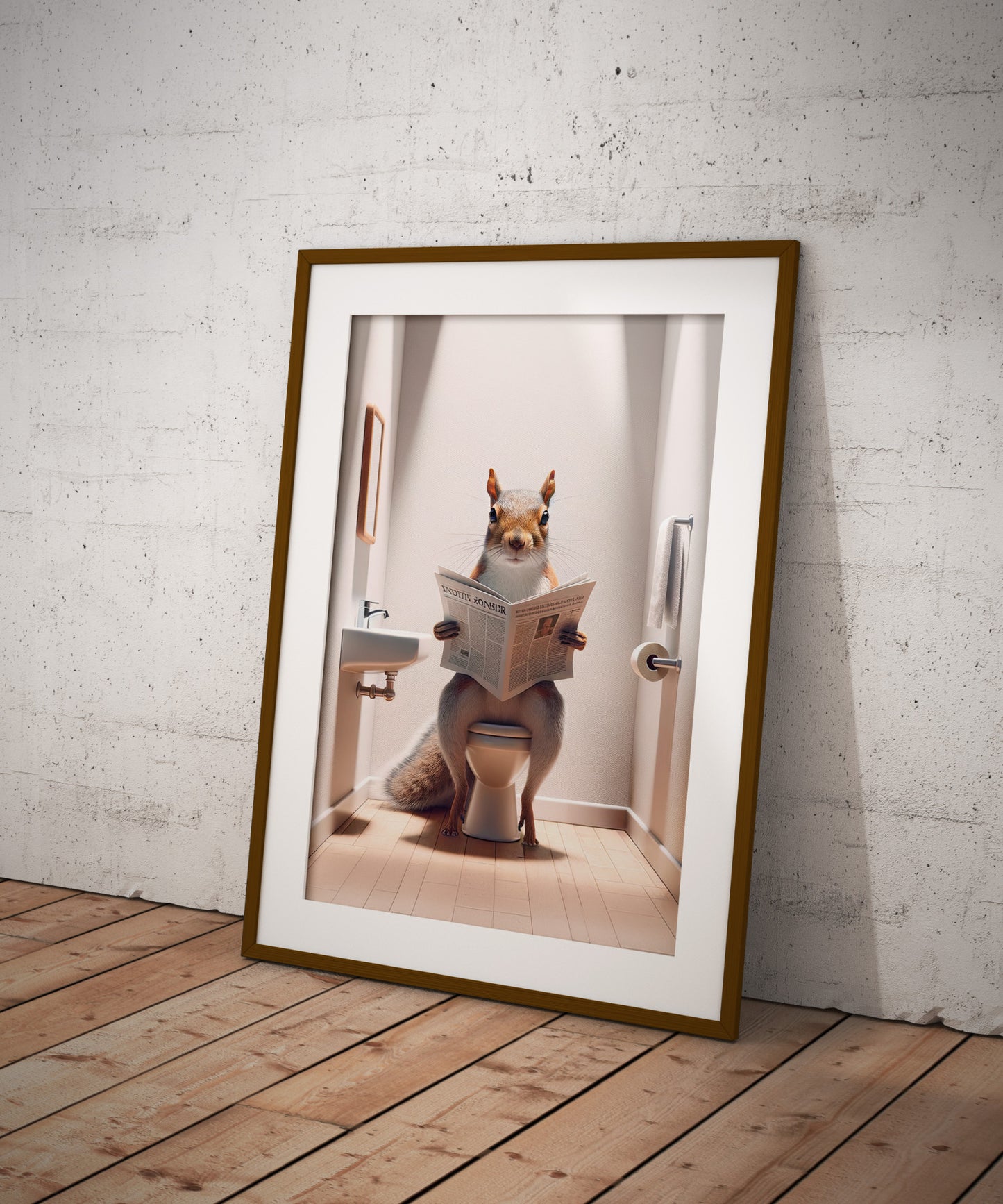Funny Squirrel Reading Newspaper Toilet Poster - Unique Gag Gift Bathroom Wall Art Decor for WC