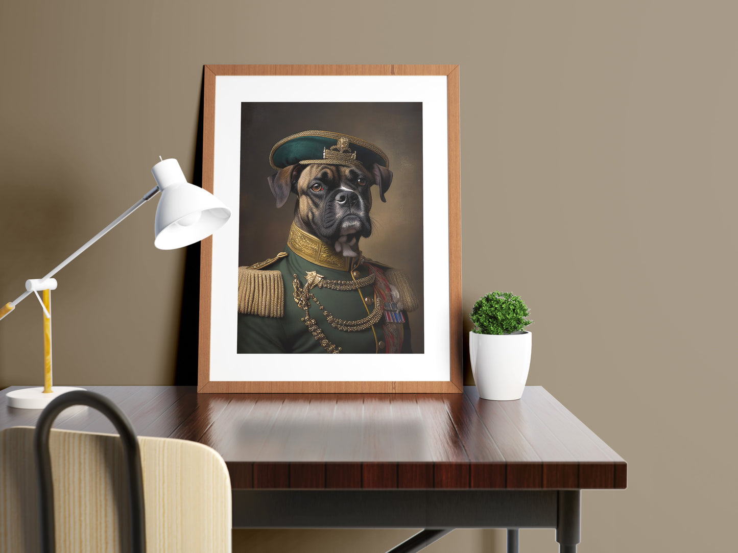 Heroic Boxer Dog Poster in Military Uniform – Animal Wall Art Decoration to Frame for Home Decor