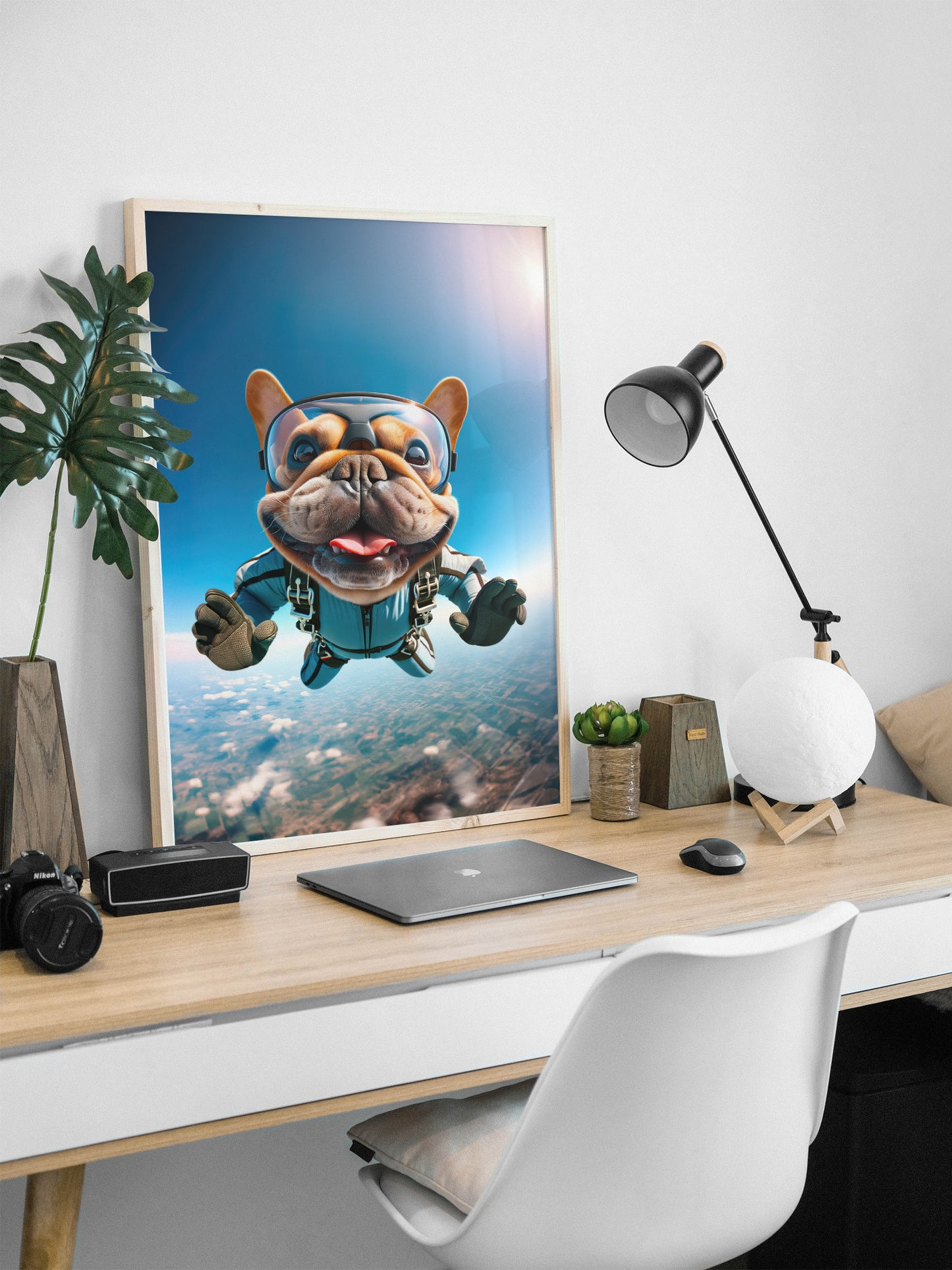 "Epic Skydiving French Bulldog Poster - Unique Animal Print Wall Art for Dog Lovers & Extreme Sport Décor"