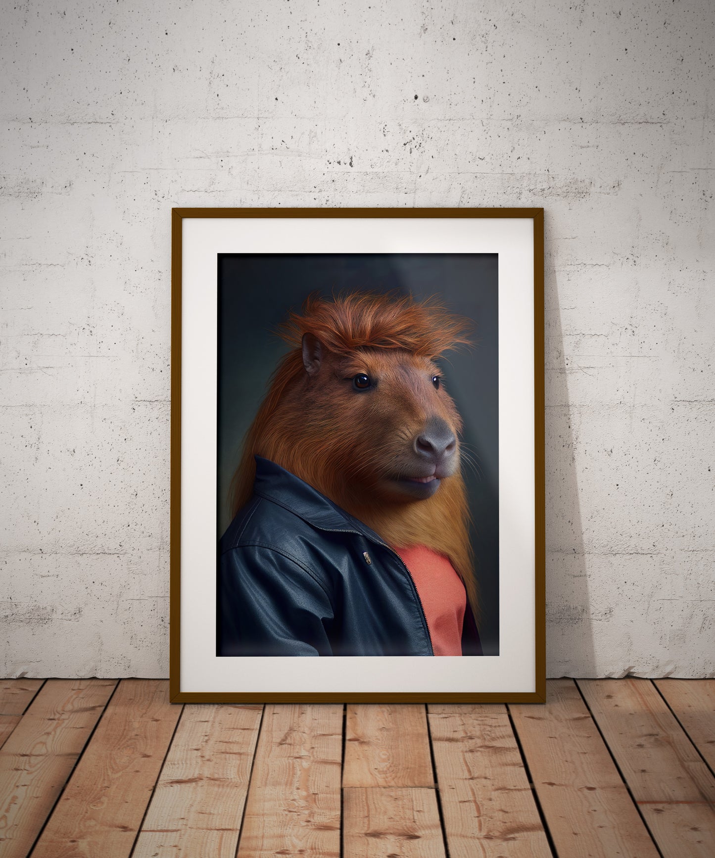 Affiche murale humoristique d'un capybara des années 80 avec coupe mulet, décoration murale originale, poster kitsch à encadrer