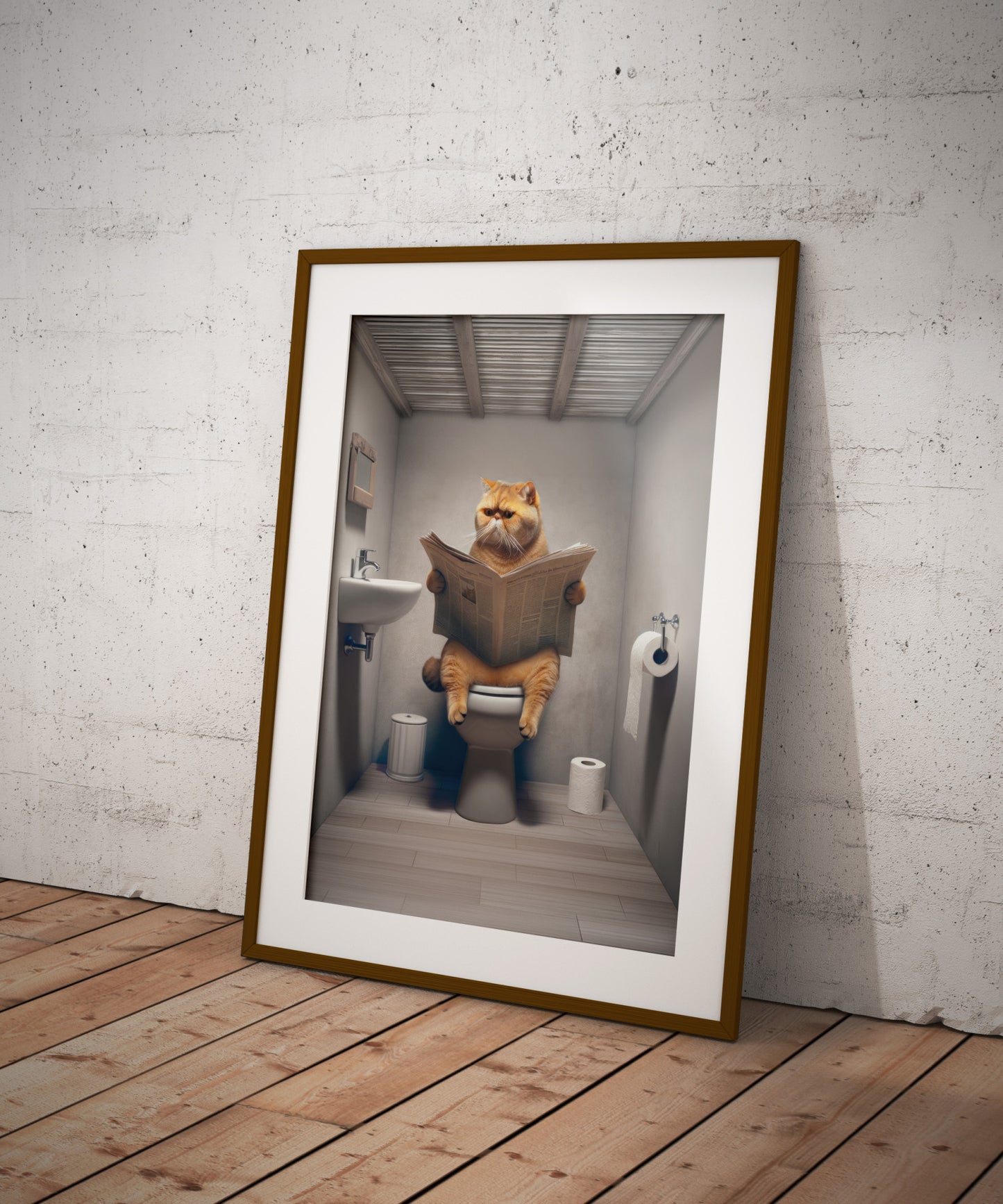 Affiche Murale Chat Exotic Shorthair lisant aux Toilettes - Déco Humour WC & Salle de Bain - Idee Cadeau
