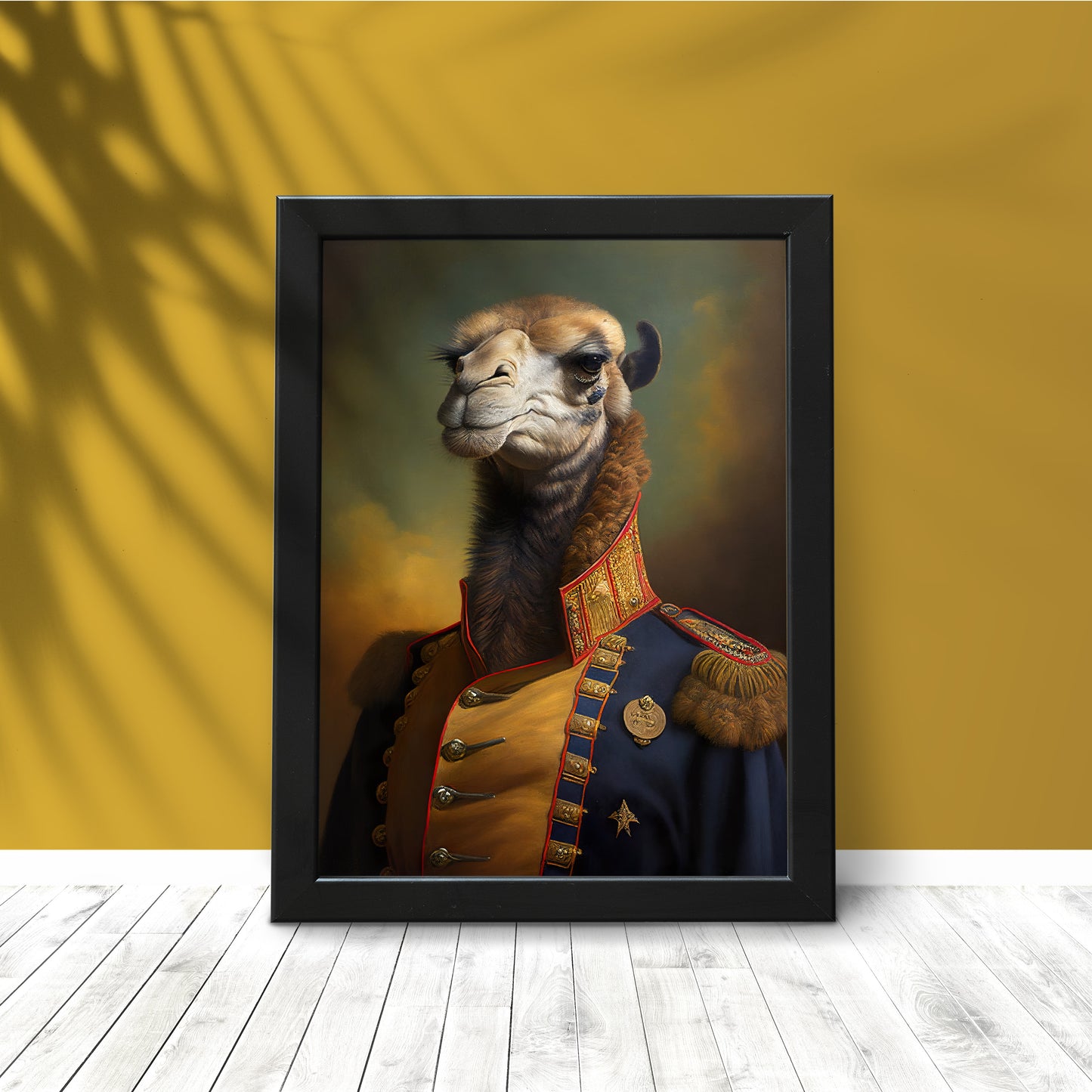 Poster Chameau en Uniforme Militaire – Décoration murale Animaux Héroïque, Affiche à Encadrer