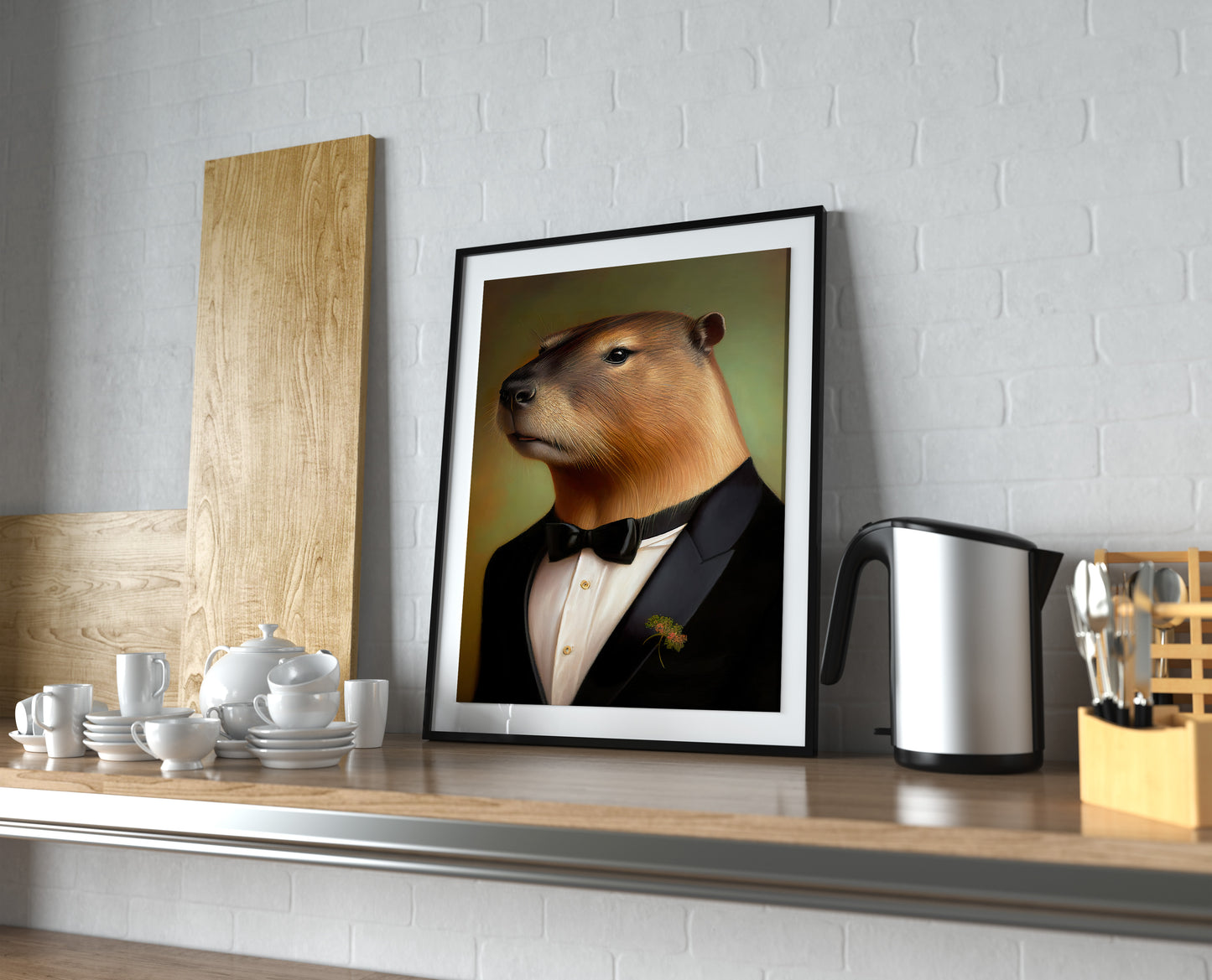 Capybara Poster in Tuxedo - Humorous Animal Wall Art Decoration, Funny Portrait, Unique Wall Decor