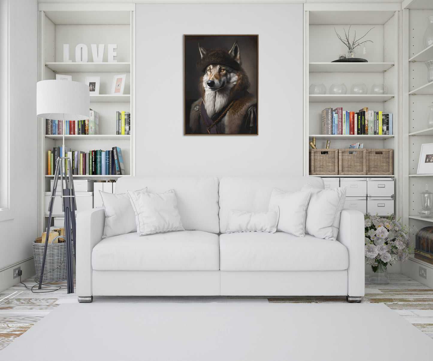 Baroque Style Wolf Portrait Poster, Animal Wall Art, Noble Wolf Wall Décor, Framed Poster for Home Decor
