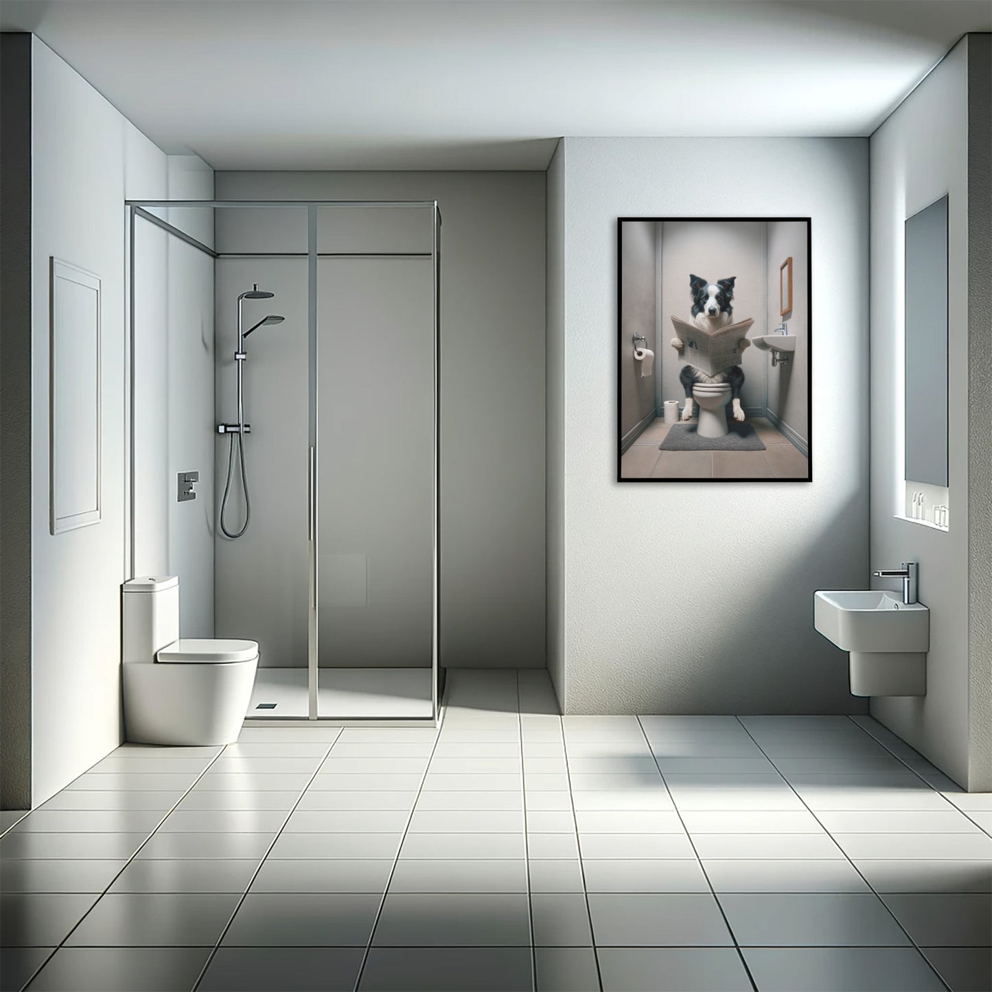 "Border Collie Reading Newspaper Poster - Funny Bathroom Decor, Wall Art for WC, Unique Gag Gift"