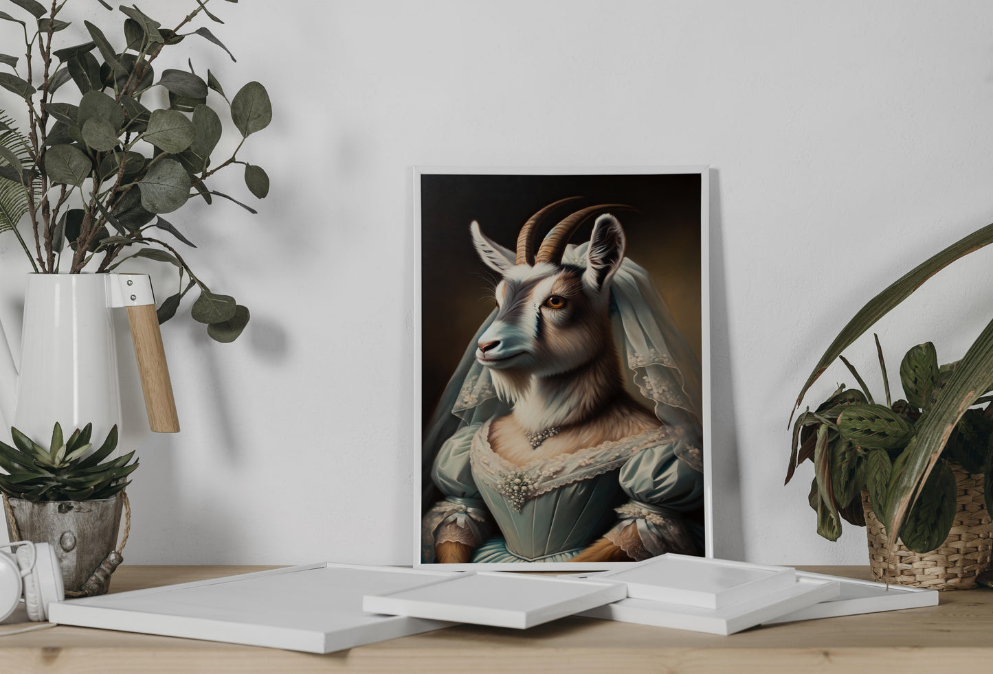 "Funny Goat in Wedding Dress Poster - Unique Animal Wall Art & Decor - Bride Portrait - Perfect Gift"