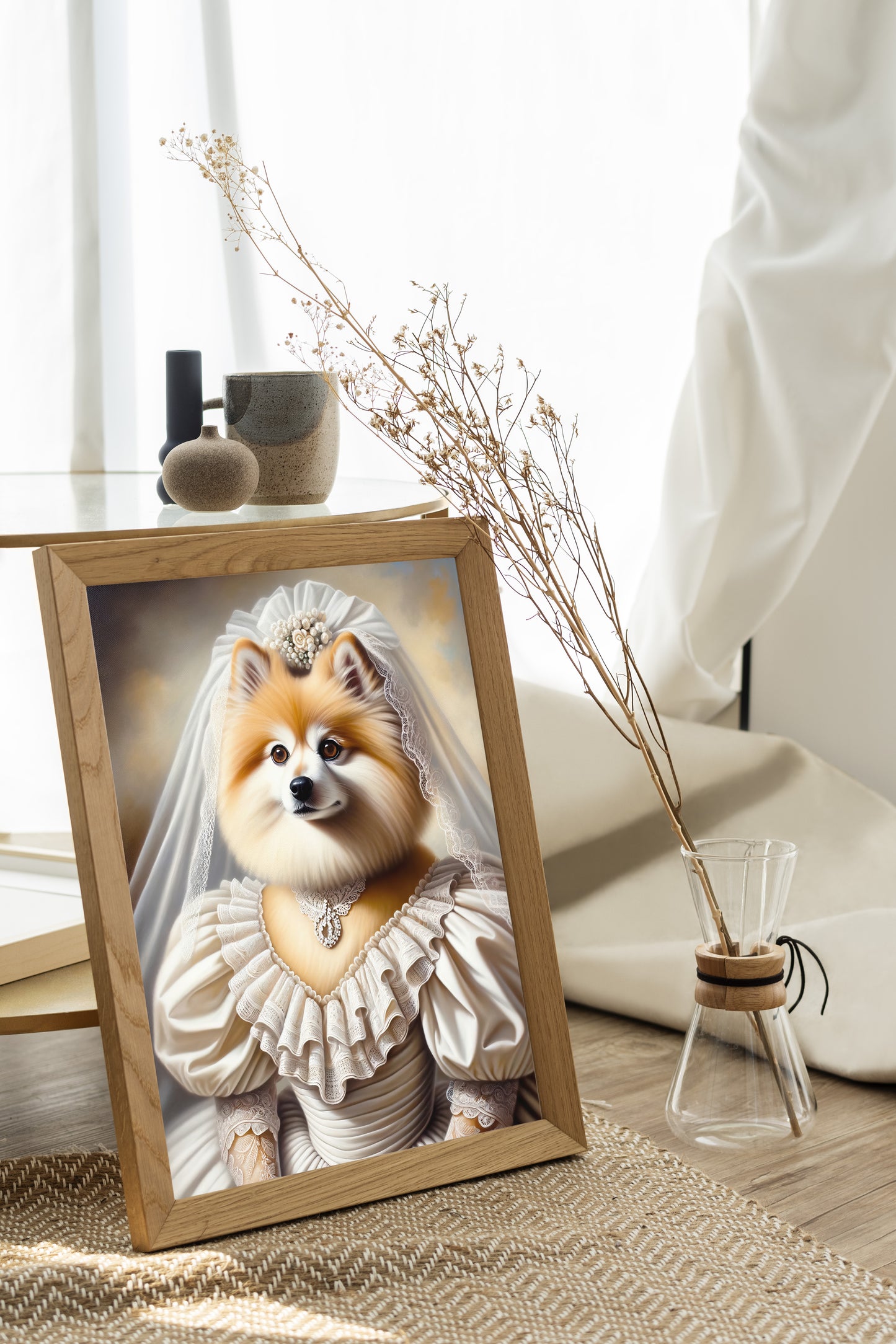 Dog Wedding Poster - Funny Animal Wall Art | Bride Spitz in Dress | Unique Home Decor | Perfect Gift
