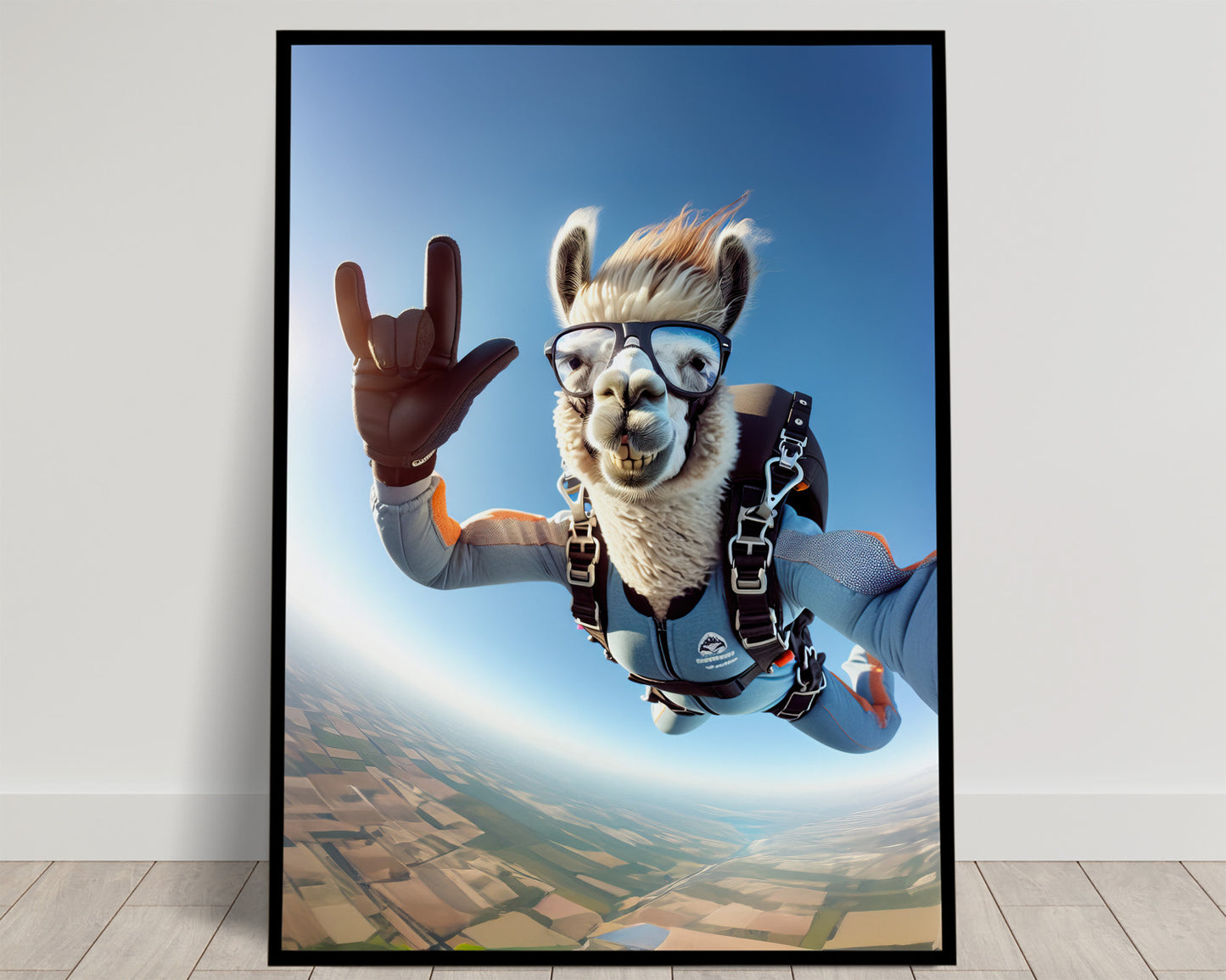 Affiche murale Lama en chute libre - Poster Animal Skydiving, Décoration Sport Extrême, Idée Cadeau Unique