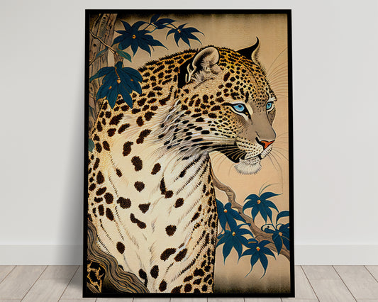 "Japanese Ukiyo-e Leopard Wall Poster - Art Style Print for Home Decor | Japan-Inspired Wall Art"