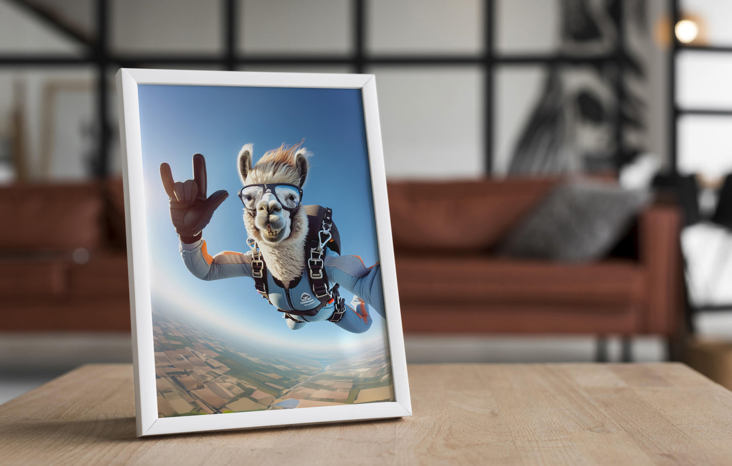 Affiche murale Lama en chute libre - Poster Animal Skydiving, Décoration Sport Extrême, Idée Cadeau Unique