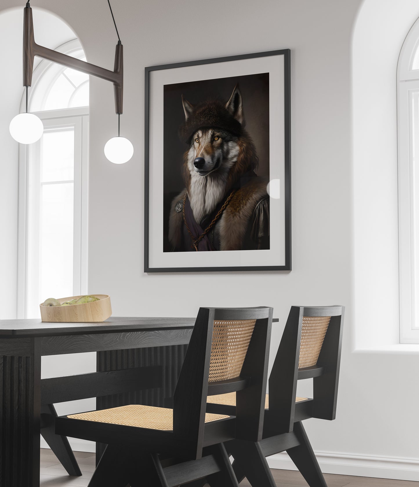 Baroque Style Wolf Portrait Poster, Animal Wall Art, Noble Wolf Wall Décor, Framed Poster for Home Decor
