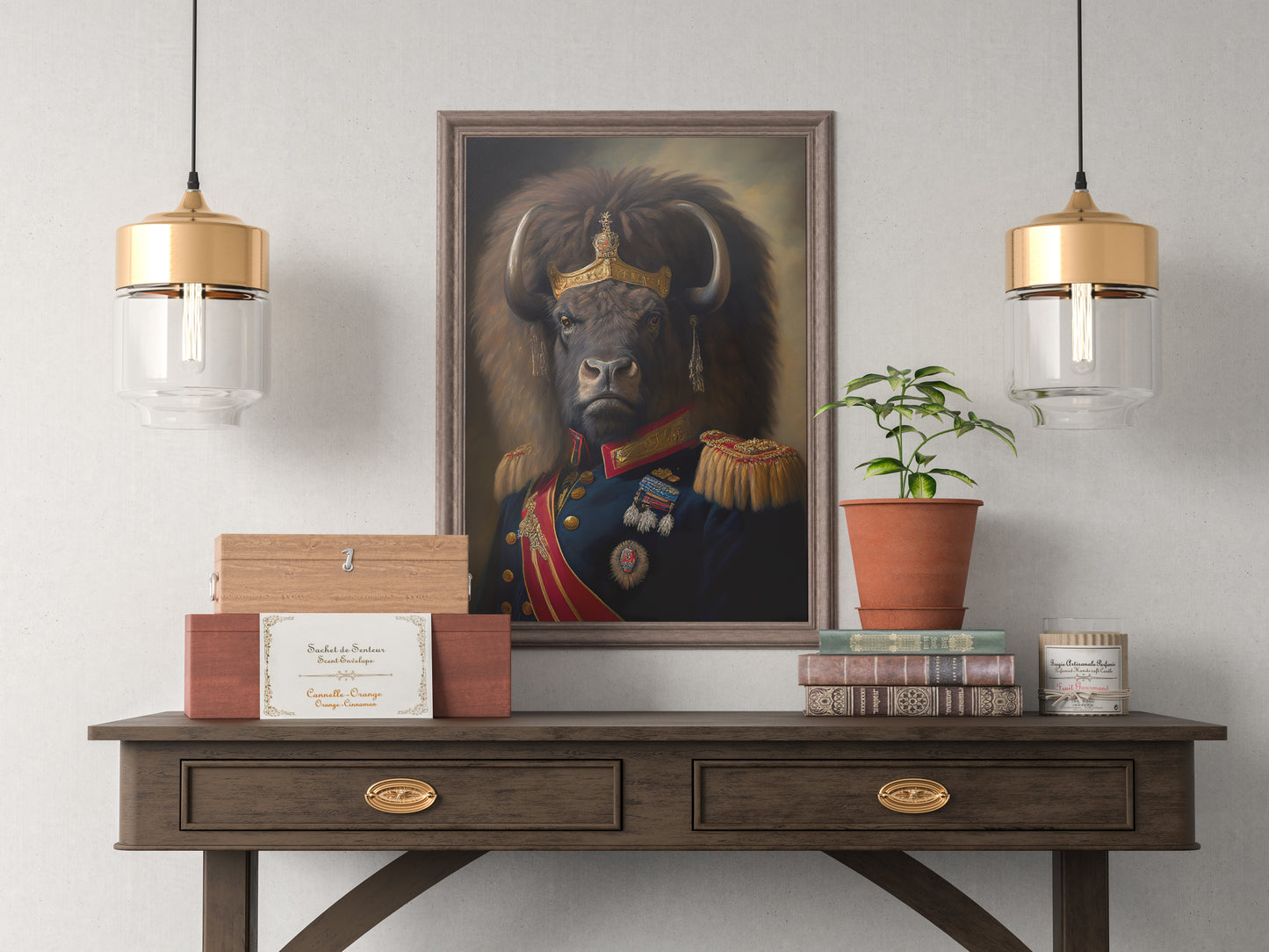 Poster Buffle Héroïque en Uniforme Militaire - Affiche Animaux à Encadrer, Décoration Murale Unique