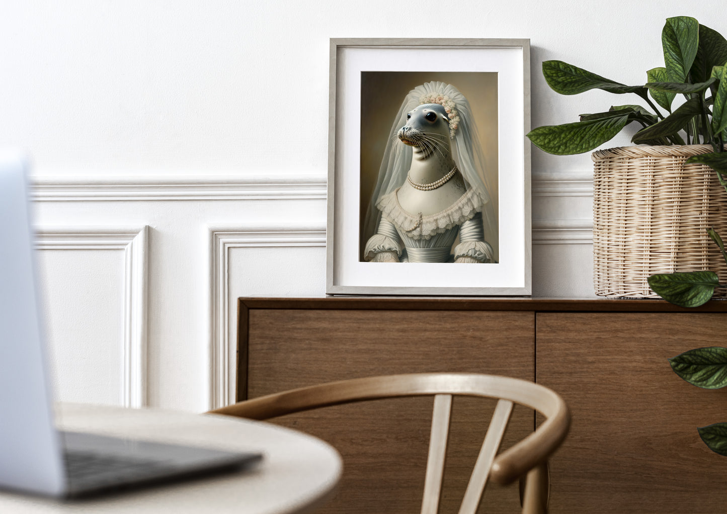 Seal Wedding Dress Poster - Animal Wall Décor | Unique Bride Wall Art | Funny Frame Gift