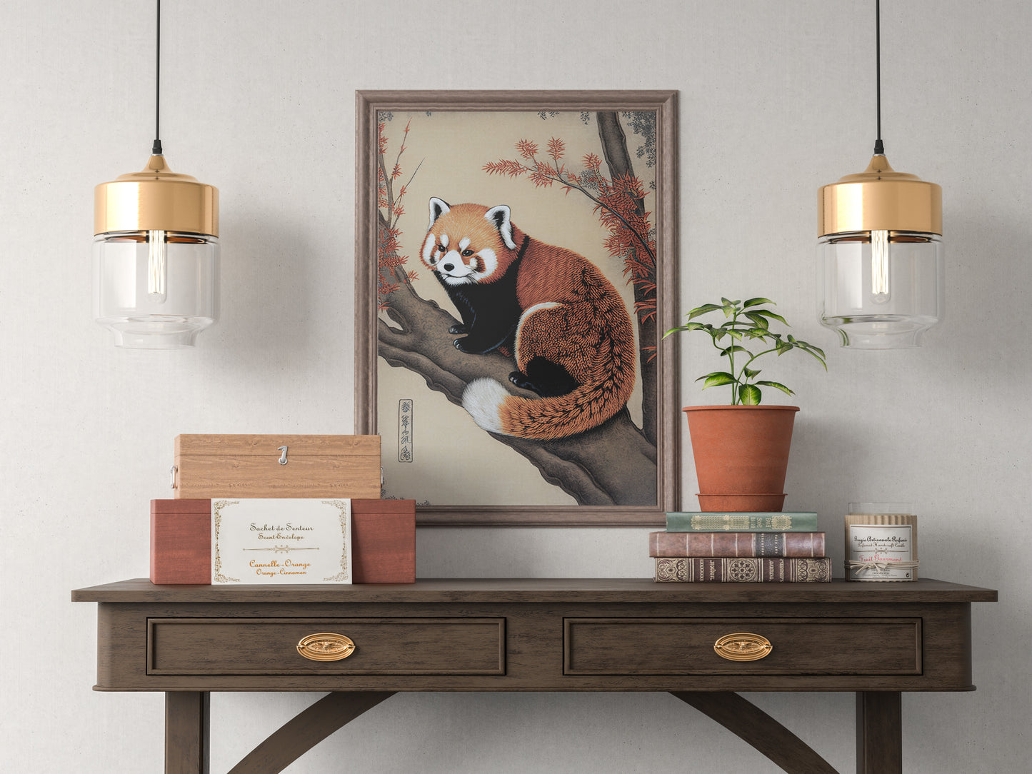 Japanese Red Panda Poster - Ukiyo-e Style Wall Art Illustration, Japan Print Decor, Red Panda Wall Decoration
