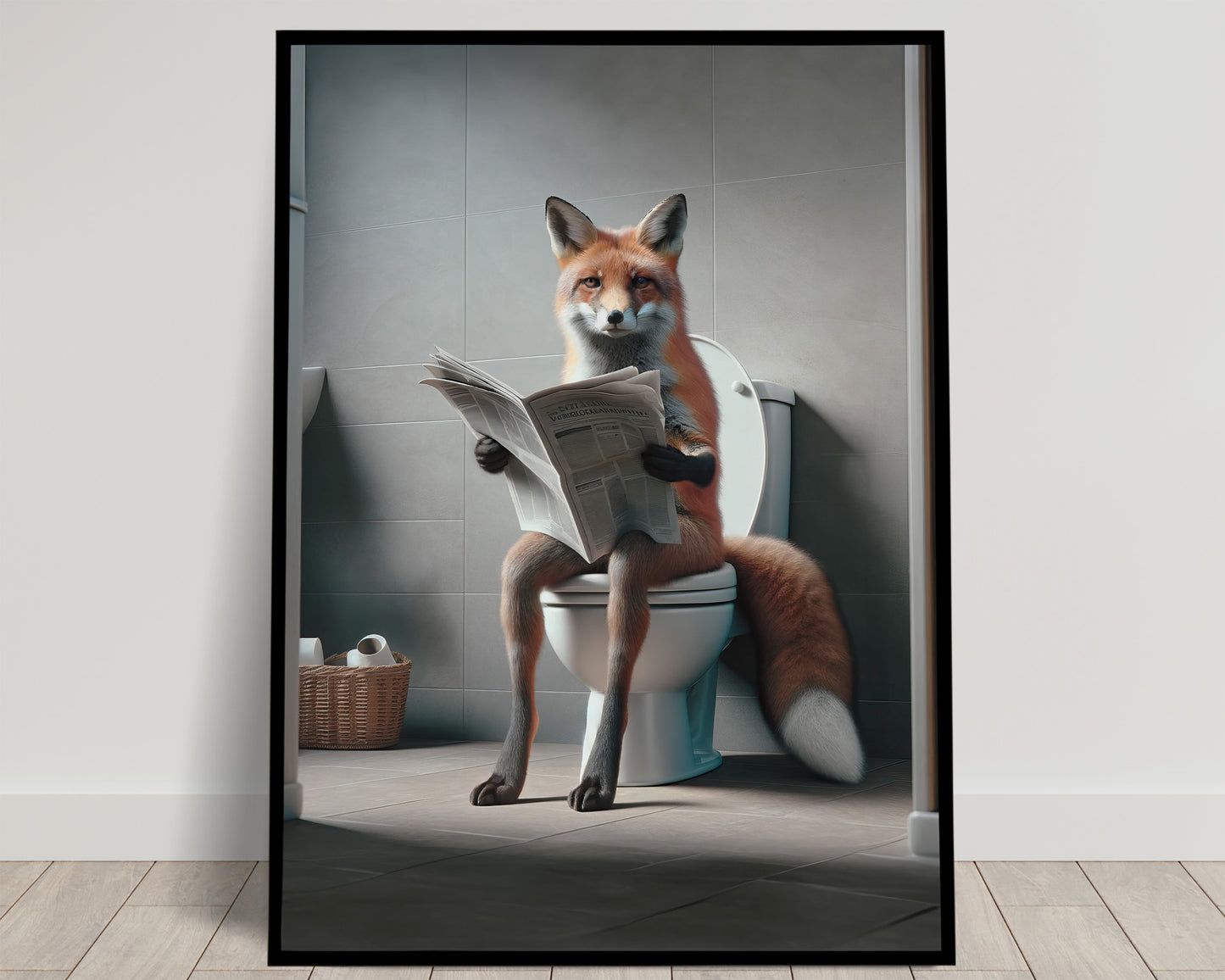 Affiche Humoristique Renard aux Toilettes, Décoration Amusante WC et Salle de Bain, Poster Cadeau Original et Fun
