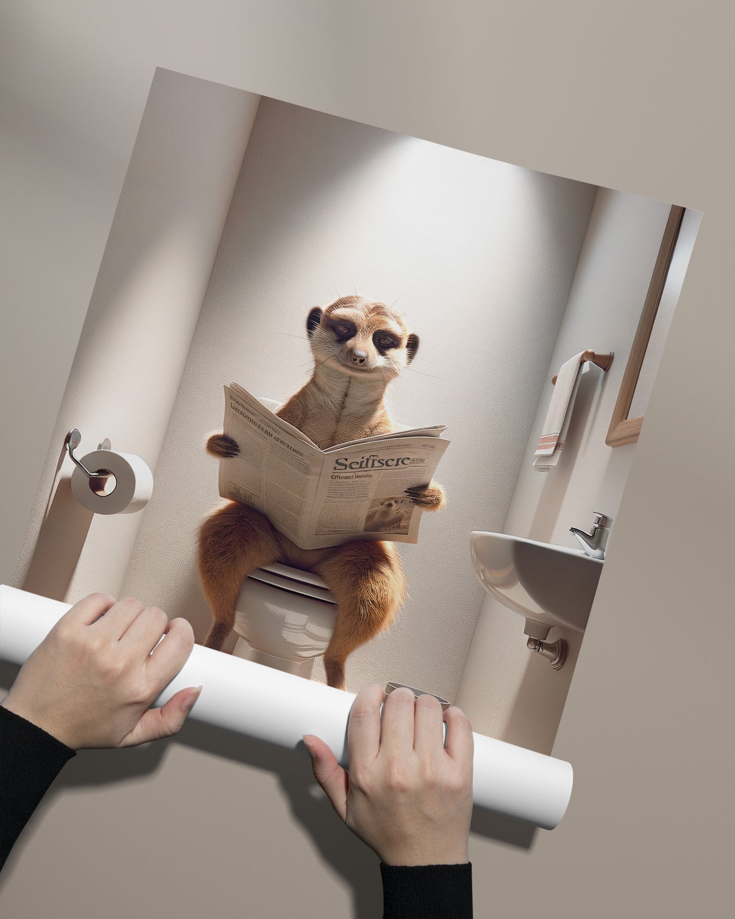 Humorous Meerkat Toilet Poster - Funny Bathroom Decor & Wall Art - Unique Gag Gift for WC