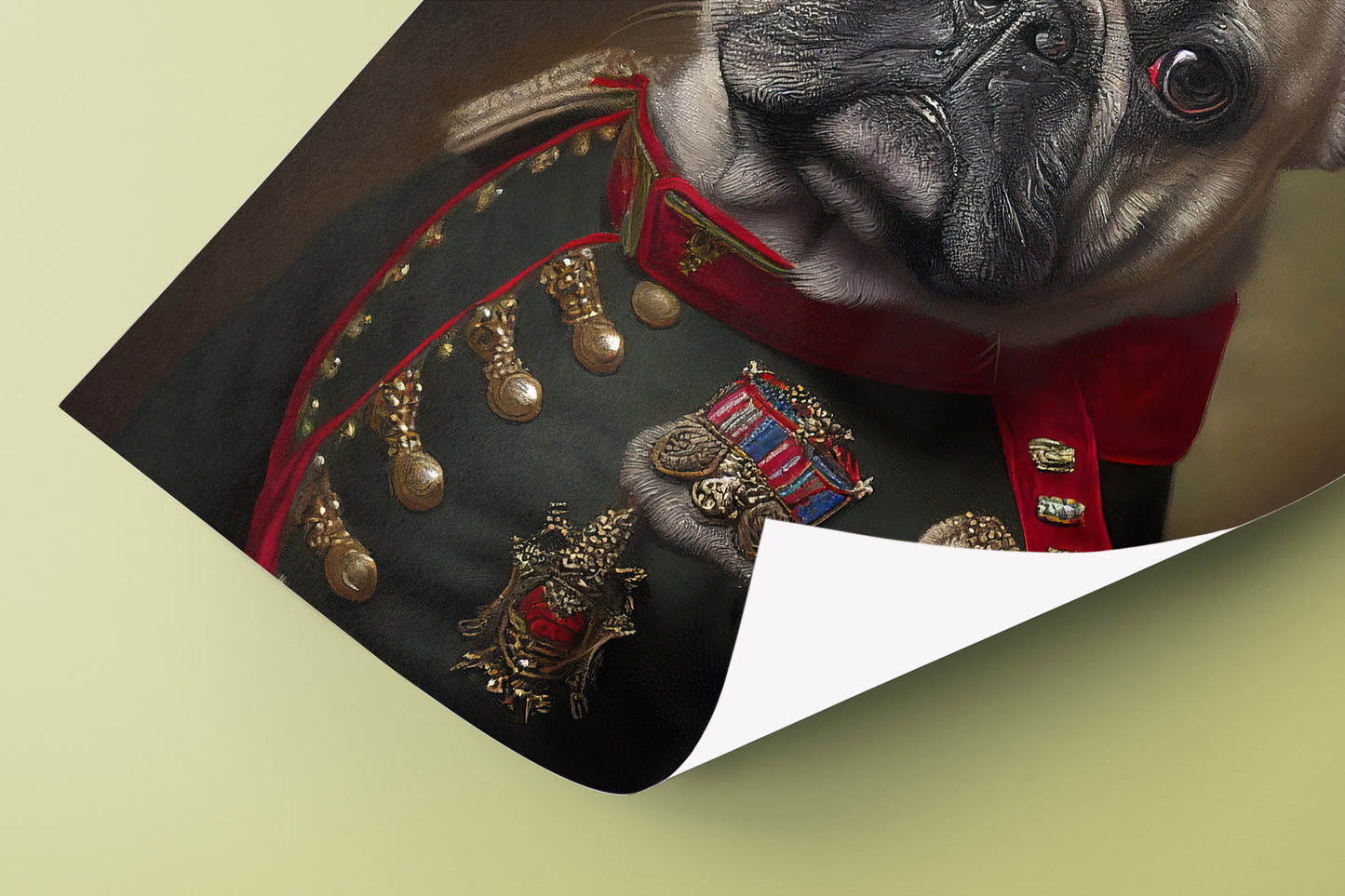 French Bulldog in Military Uniform Poster, Animal Wall Art, Dog Decor, Framed Wall Poster