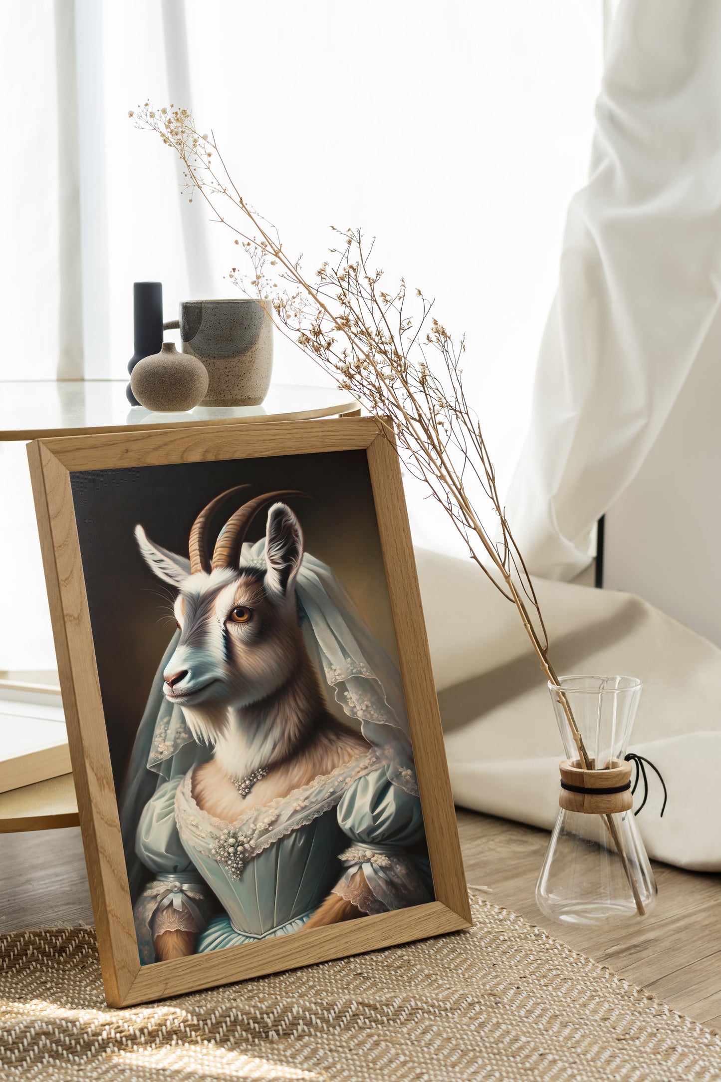 "Funny Goat in Wedding Dress Poster - Unique Animal Wall Art & Decor - Bride Portrait - Perfect Gift"