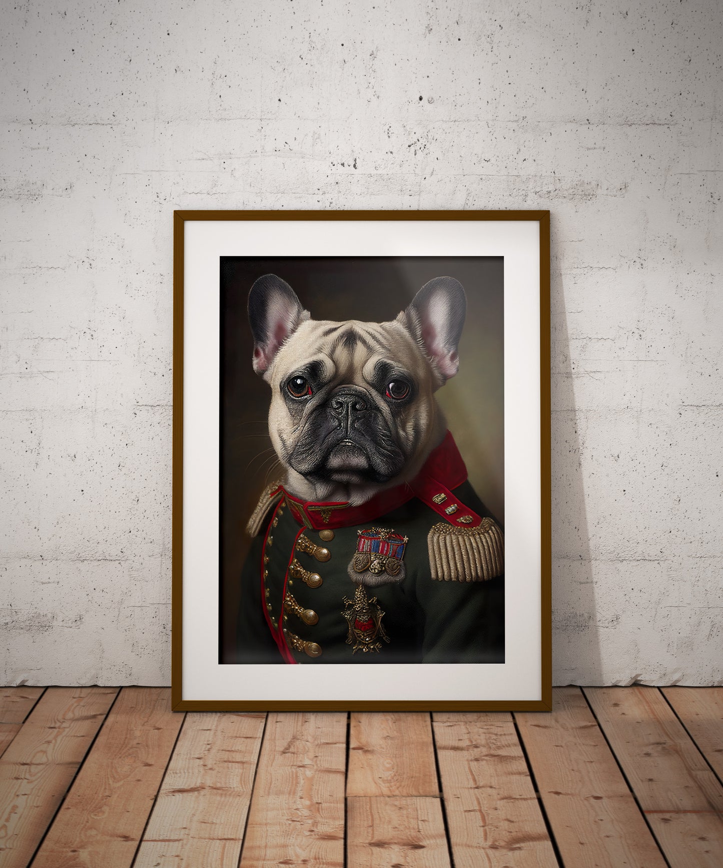 French Bulldog in Military Uniform Poster, Animal Wall Art, Dog Decor, Framed Wall Poster