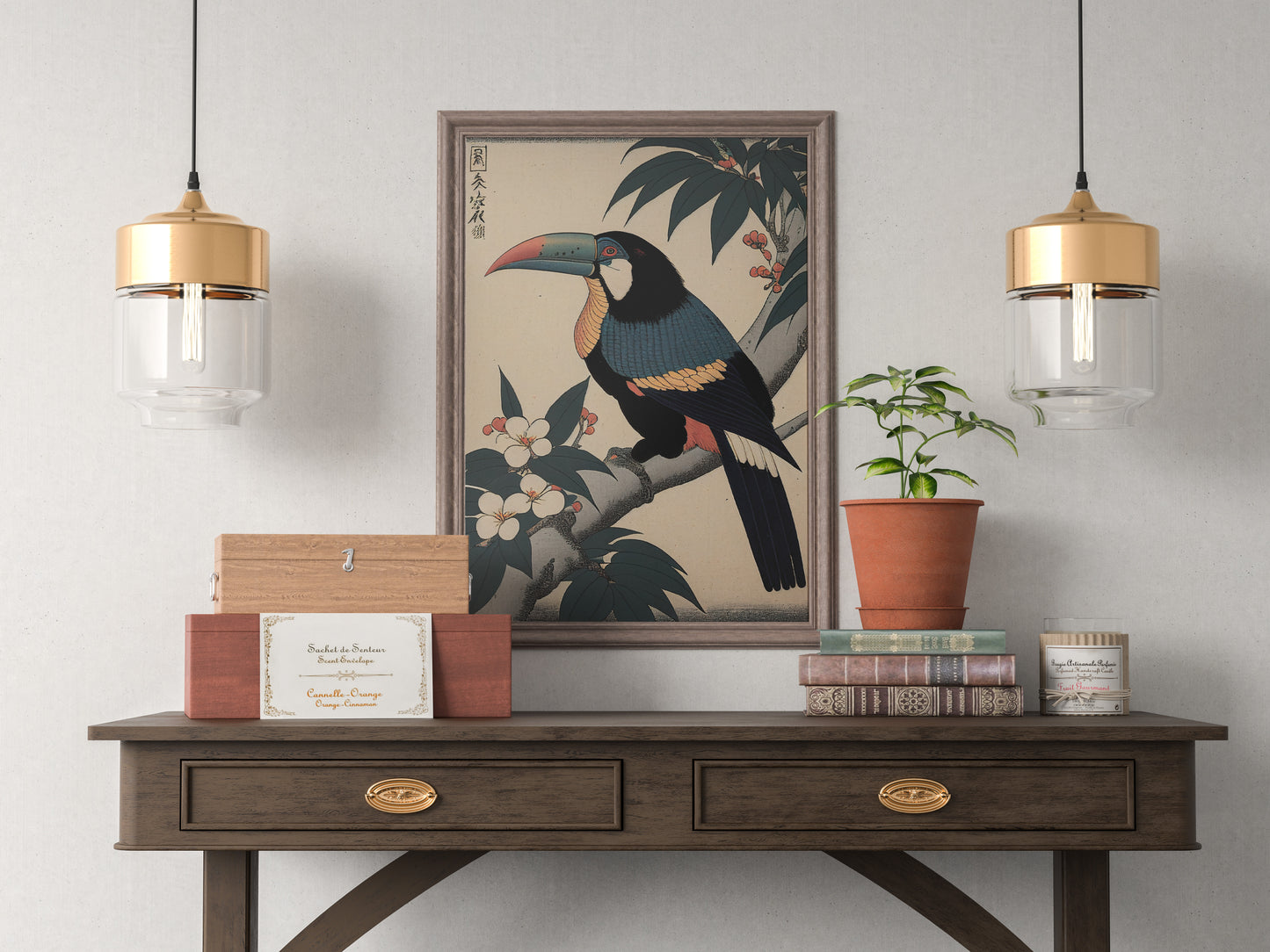 Japanese Ukiyo-e Toucan Poster, Artistic Illustration Wall Art, Unique Toucan Decor for Home & Office