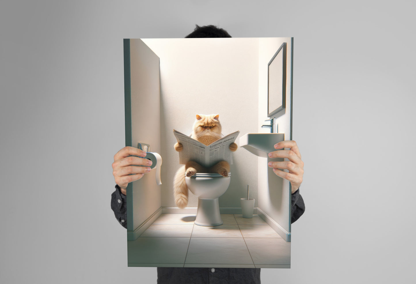 Affiche Murale Chat Persan Golden Shaded, Déco Humour Toilettes & Salle de Bain, Cadeau Original Chat