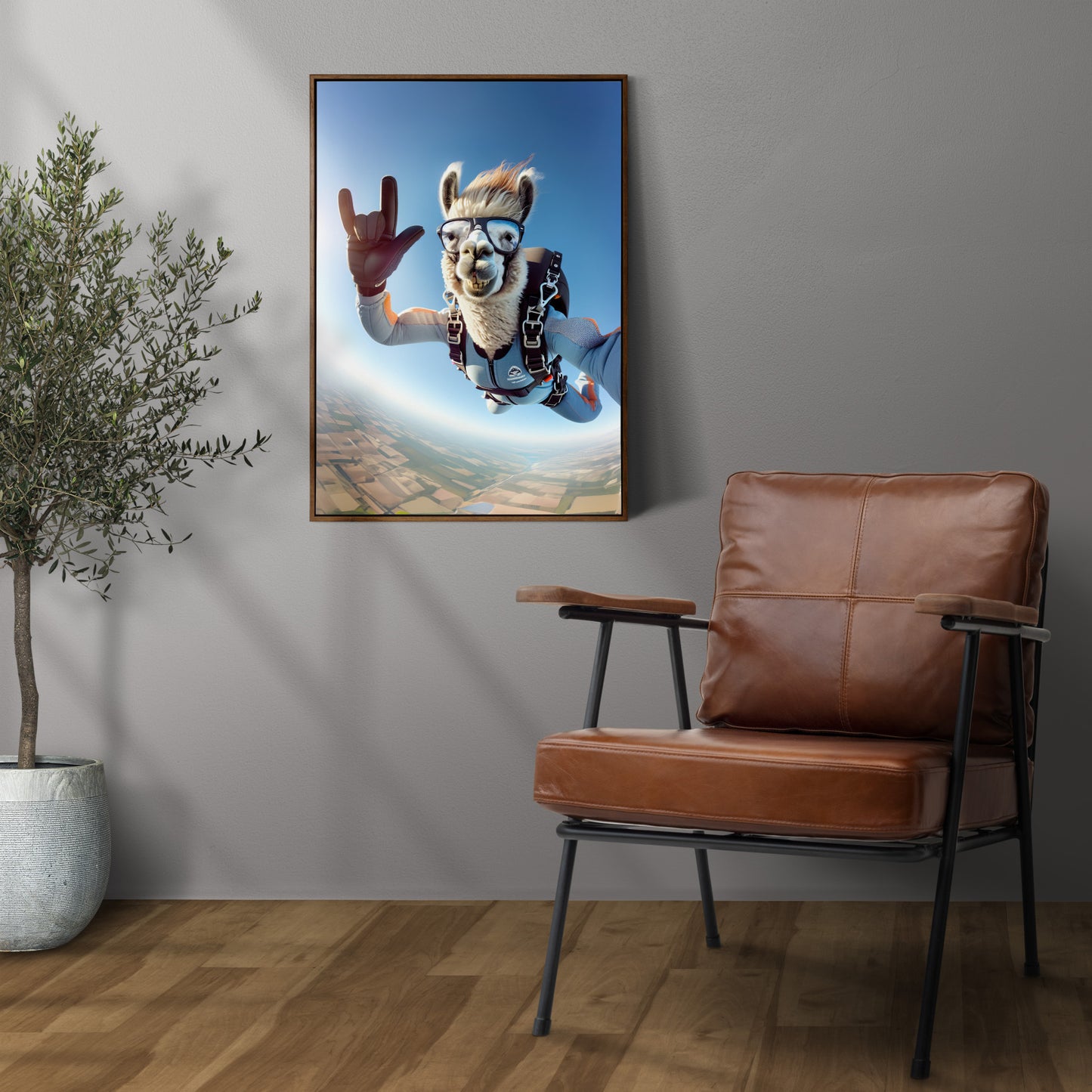 Affiche murale Lama en chute libre - Poster Animal Skydiving, Décoration Sport Extrême, Idée Cadeau Unique