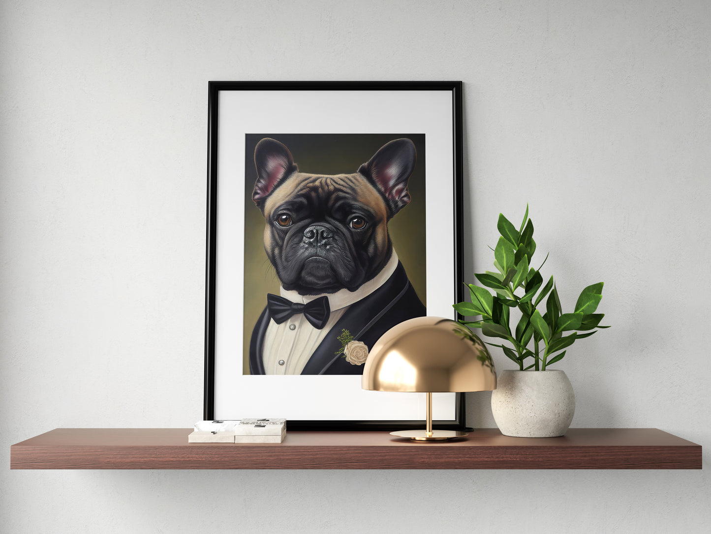 Chic French Bulldog Poster in Tuxedo - Humorous Wall Art Print - Elegant Dog Portrait Decor
