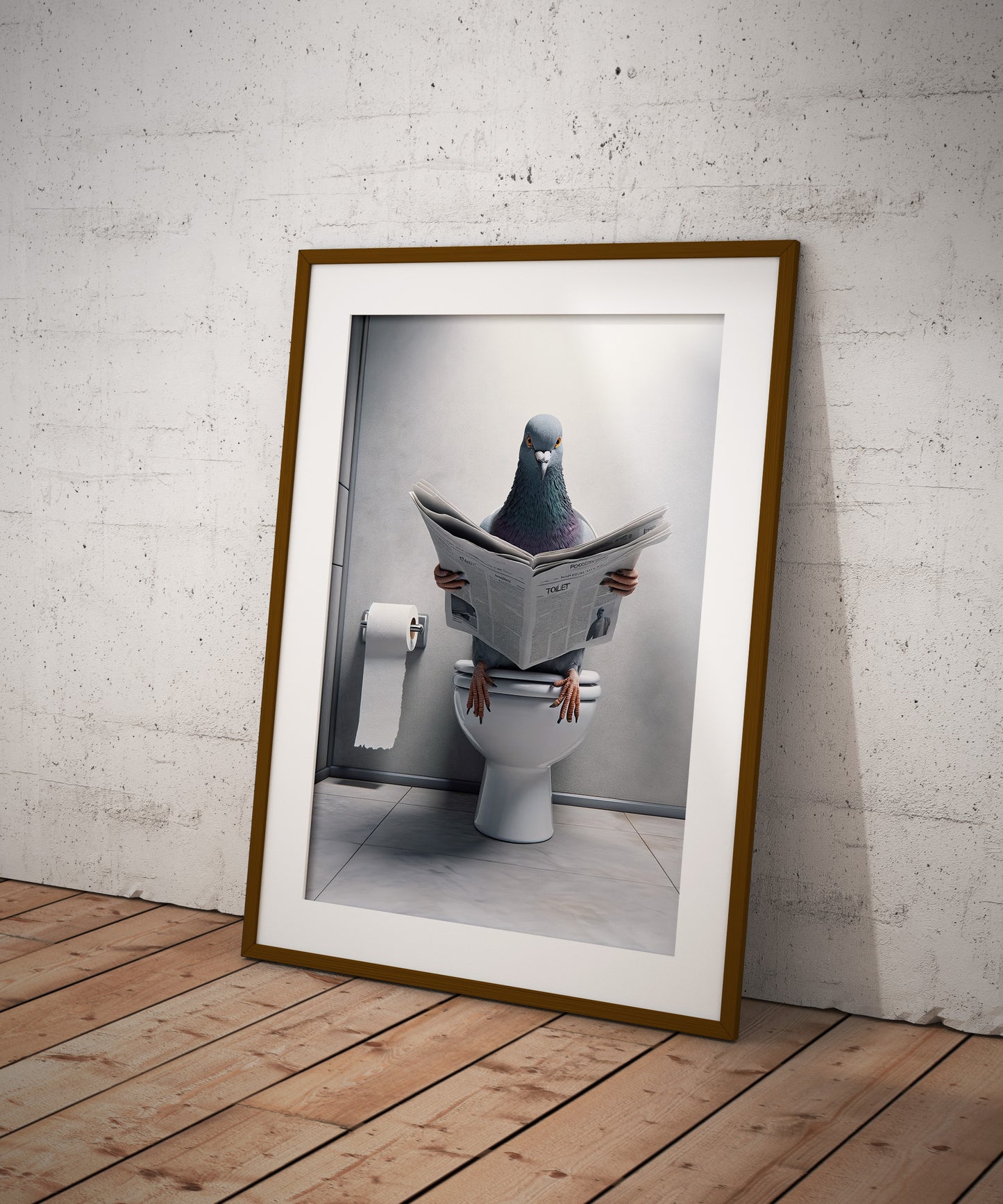 Funny Bathroom Wall Art - Pigeon Reading Newspaper Poster | Unique WC Toilet Decor | Humorous Gift Idea