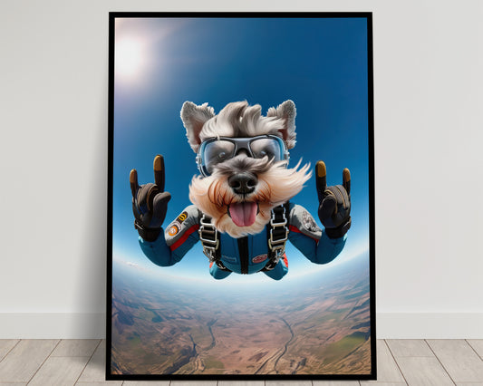 Skydiving Miniature Schnauzer Poster - Unique Dog Lover Wall Art Print | Epic Animal Decor for Extreme Sport Fans