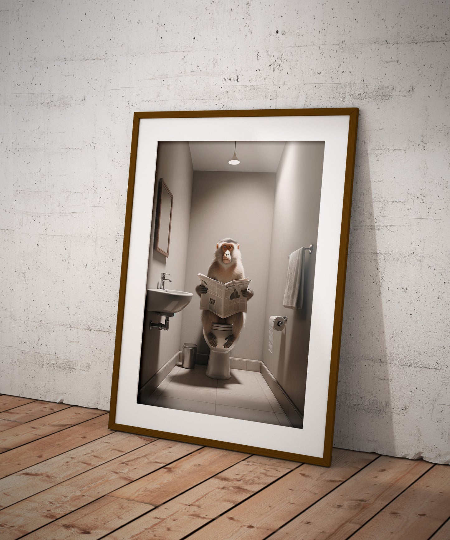 Funny Macaque Reading Newspaper Poster for Bathroom - Unique Wall Art & Gag Gift Decor for WC Toilet