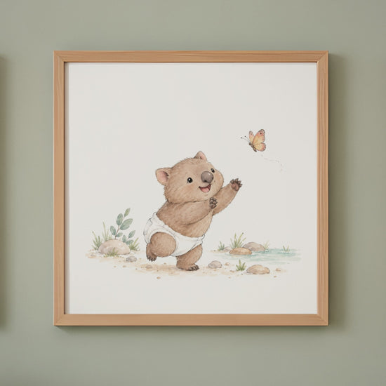 Affiche chambre bébé : petit wombat et papillon