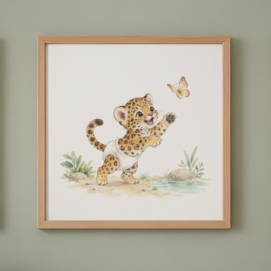 Bébé jaguar en couche blanche joue à attraper un papillon
