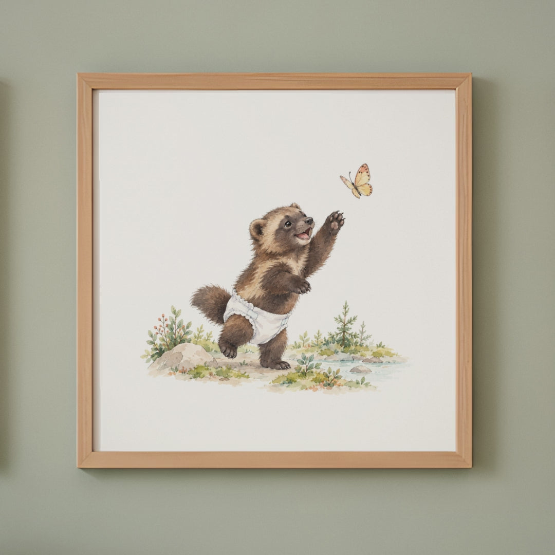 Affiche bébé glouton et son papillon, une tendre aventure